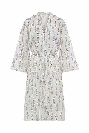 Beli Kuşaklı Desenli Kimono Standart Renk