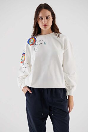 Baskılı  Sweatshirt   Ekru