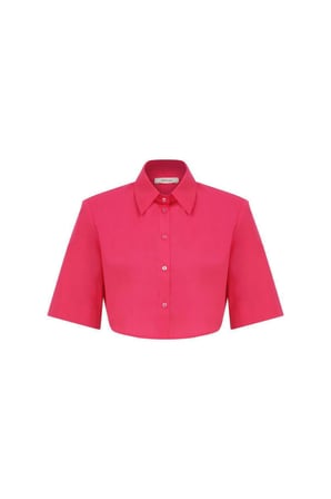 Crop Poplin Kadın Gömlek   Fuşya
