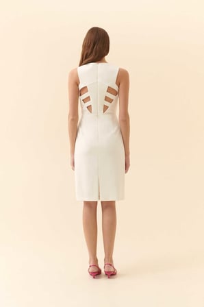 Arkası Cut Out Detaylı Midi Elbise   Ekru