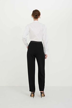 Beli Saten Kemerli Havuç Crep Pantolon Siyah