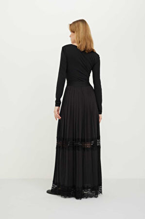 V Yaka Örme Body Suit Siyah