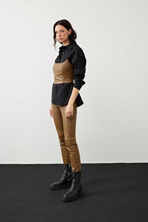 Deri Straplez Büstiyer Olive