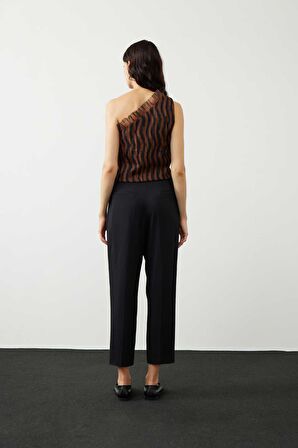 Zigzag Tül Baskılı Tek Omuz Bluz Orijinal