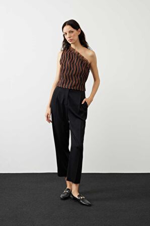 Zigzag Tül Baskılı Tek Omuz Bluz Orijinal