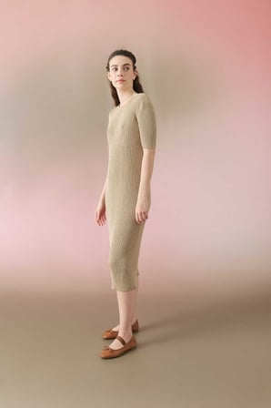 Triko Midi Elbise Gold