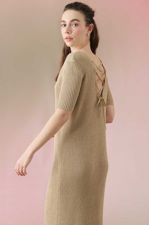 Triko Midi Elbise Gold