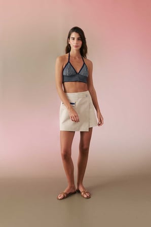 Çizgi Desenli Crop Top Lacivert - Beyaz