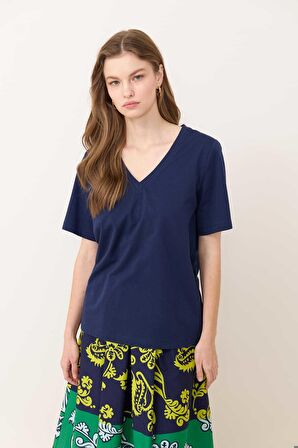 V Yaka T-shirt Lacivert