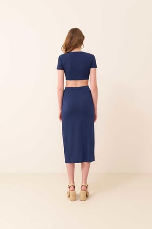 Dekolteli Crop Bluz Lacivert