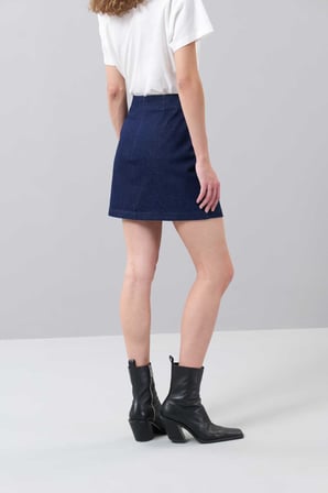 Papatya Motifli Mini Denim Etek Lacivert