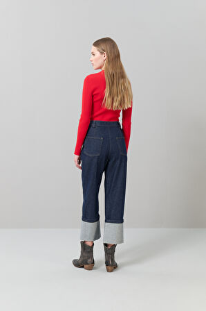 Double Paça Denim Pantolon Lacivert