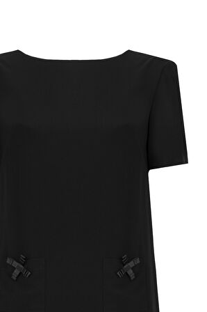 Cep Detaylı Mini Elbise Siyah