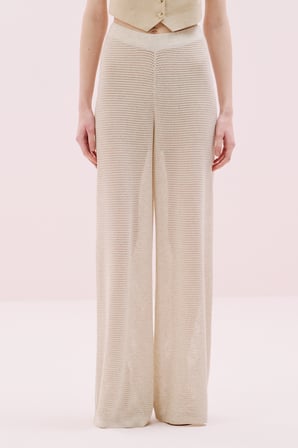 Geniş Paça Triko Pantolon Naturel