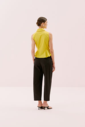 Çiçek Motifli Kolsuz Peplum Gömlek Sarı