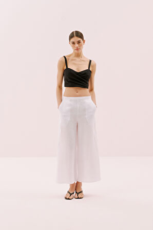 Askılı Drape Detaylı Crop Bluz Siyah