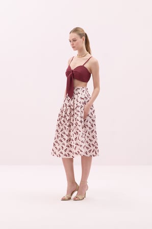 Bağlama Görünümlü Askılı Crop Bordo