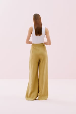 Tek Pilili Palazzo Keten Pantolon Olive