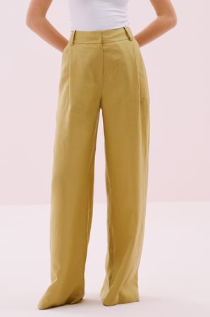 Tek Pilili Palazzo Keten Pantolon Olive