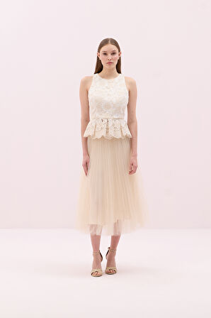 Bisiklet Yaka Kolsuz Peplum Bluz Standart Renk