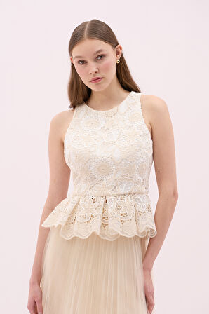 Bisiklet Yaka Kolsuz Peplum Bluz Standart Renk