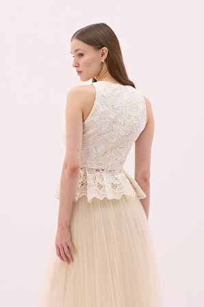 Bisiklet Yaka Kolsuz Peplum Bluz Standart Renk