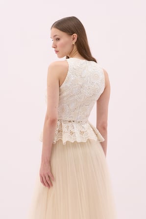 Bisiklet Yaka Kolsuz Peplum Bluz Standart Renk