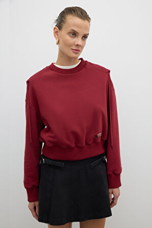 Nakış Detaylı Kapüşonlu Sweatshirt Bordo