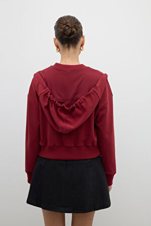 Nakış Detaylı Kapüşonlu Sweatshirt Bordo