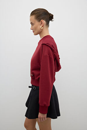 Nakış Detaylı Kapüşonlu Sweatshirt Bordo