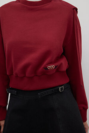 Nakış Detaylı Kapüşonlu Sweatshirt Bordo