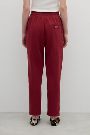 Nakış Detaylı Tek Pilili Havuç Paça Pantolon Bordo