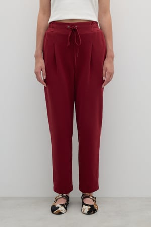 Nakış Detaylı Tek Pilili Havuç Paça Pantolon Bordo