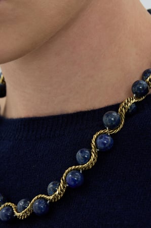 Lapis Lazuli Doğal Taş Burgu Zincir Kolye – Bronz Detaylı Lacivert