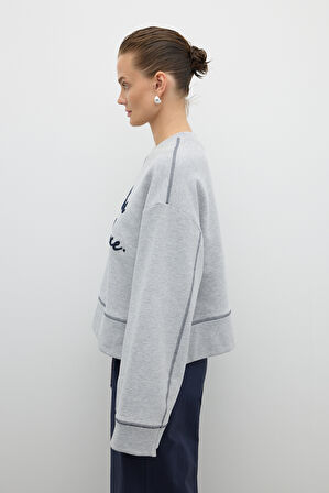 Nakışlı Sweatshirt Gri