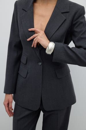 Tek Düğmeli Yün Blazer Ceket Koyu Gri