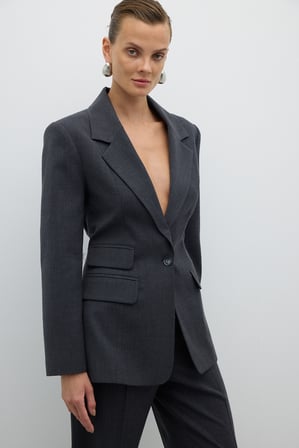 Tek Düğmeli Yün Blazer Ceket Koyu Gri