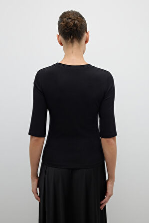 Bisiklet Yaka Ruvakar Kol Basic T-shirt Siyah