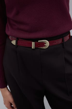 %100 Deri Eskitme Toka Detaylı Kemer Bordo