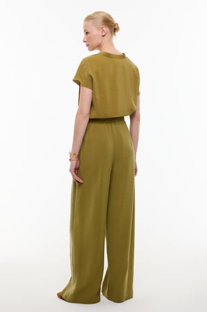 Beli Lastikli Geniş Paça Pantolon Olive