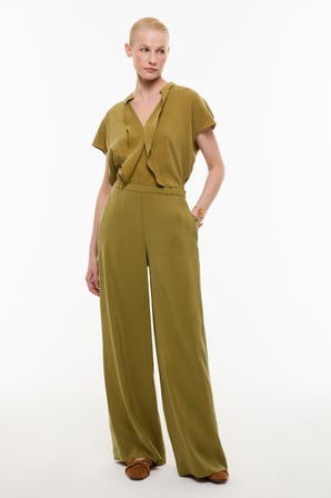 Beli Lastikli Geniş Paça Pantolon Olive
