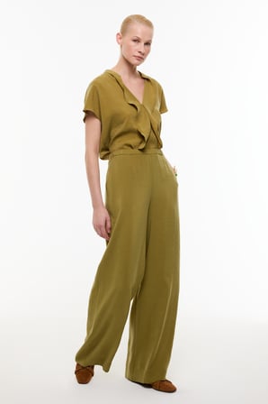 Beli Lastikli Geniş Paça Pantolon Olive