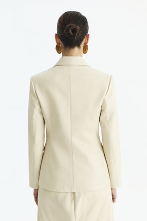 Tek Çıtçıtlı Deri Blazer Ceket Krem