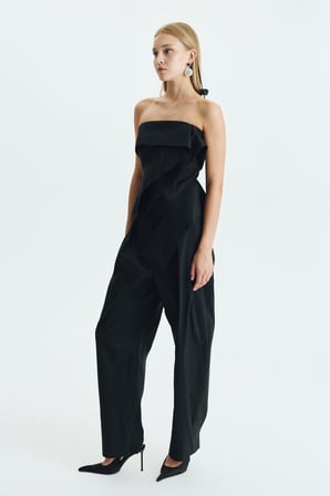 Straplez Drape Detaylı Asimetrik Büstiyer Siyah