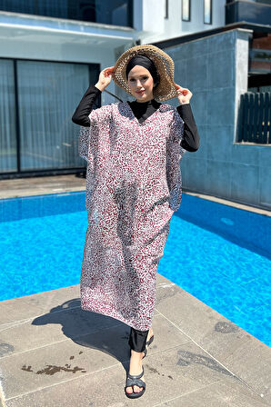 Remsa Mayo Üzerine Kaftan Pareo 430-217 Leopar Bordo | Standart