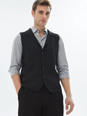 Siyah Regular Fit Casual Örme Triko Yelek