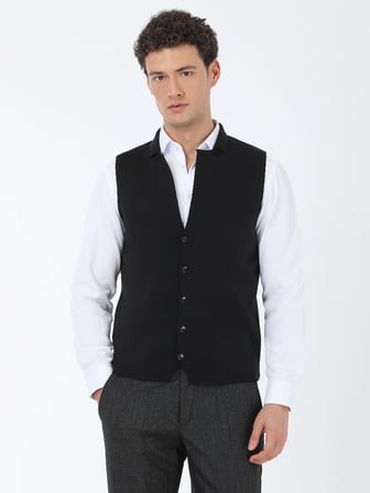 Siyah Regular Fit Casual Örme Triko Yelek