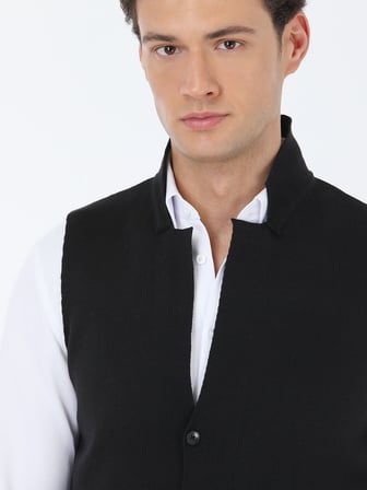 Siyah Regular Fit Casual Örme Triko Yelek
