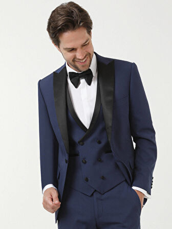 Saks Düz Slim Fit Demonte Yaka Dokuma Y Smokin Takım Elbise