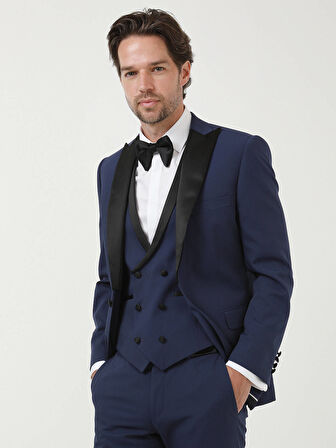 Saks Düz Slim Fit Demonte Yaka Dokuma Y Smokin Takım Elbise